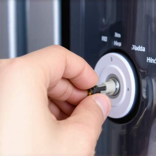 Adjusting the washing machine water level sensor Close up of a manual adjustment to a washing machine pressure switch to increase water levels.