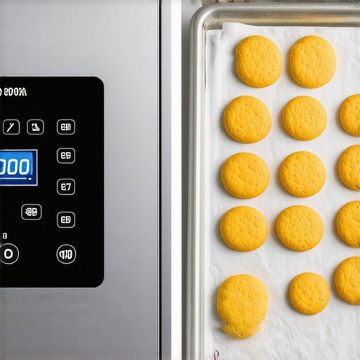 Calibrating a Smart Oven for Perfect Results A hand adjusting the temperature offset on a smart oven digital display next to a tray of golden brown cookies.