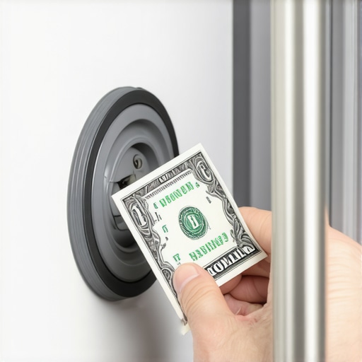 Checking fridge door seals with the dollar bill test A hand pulling a dollar bill from a closed refrigerator door to check for seal leaks.