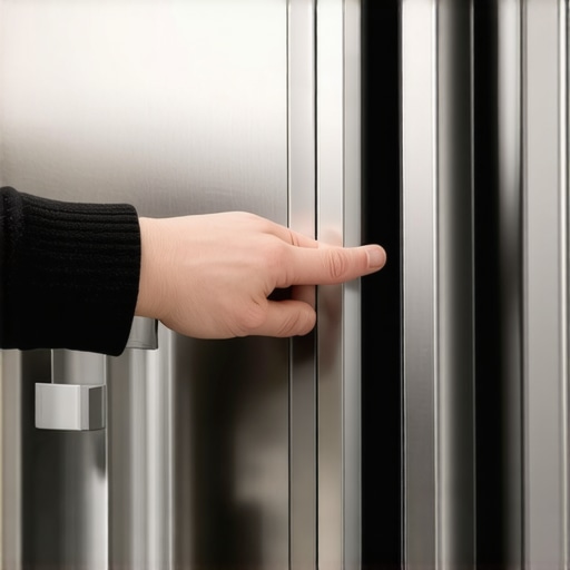 Checking the Refrigerator Door Seal A hand testing the airtight gasket of a modern smart refrigerator to prevent energy loss.