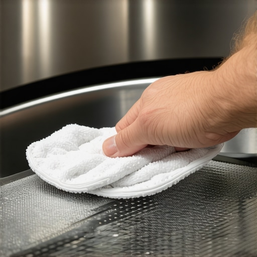Cleaning Dryer Moisture Sensors Person wiping moisture sensor strips inside a dryer drum with a cloth.