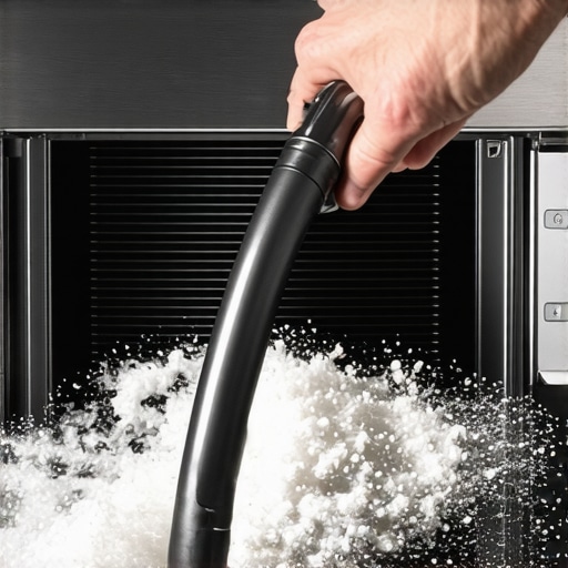 Cleaning Refrigerator Coils to Stop Clicking Noises A close-up of vacuuming dusty refrigerator coils to improve cooling efficiency and fix compressor issues.