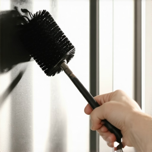 Cleaning Refrigerator Condenser Coils A person cleaning the back of a refrigerator with a specialized coil brush to improve efficiency.