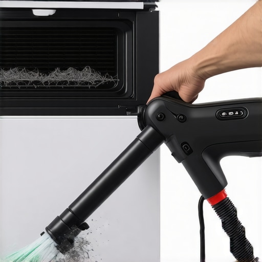 A person vacuuming dust off the back of a refrigerator to improve efficiency.