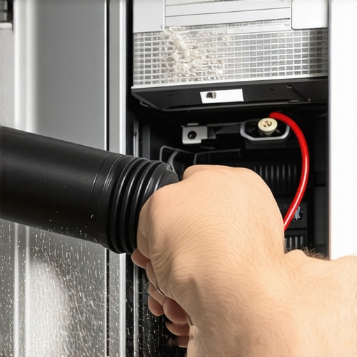 Cleaning Refrigerator Condenser Coils A person cleaning dust from refrigerator coils to stop a whistling noise.