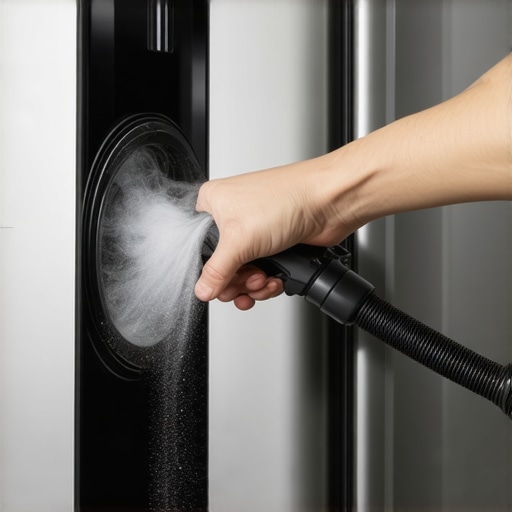 Cleaning Refrigerator Condenser Coils for Better Efficiency A person cleaning dust off refrigerator coils with a vacuum attachment.