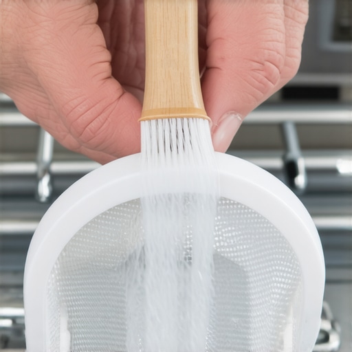 Cleaning a Dishwasher Filter for Maintenance Close-up of cleaning a dishwasher mesh filter to improve efficiency.