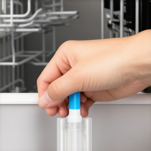 Cleaning a dishwasher turbidity sensor A detailed view of someone cleaning a dishwasher's internal sensor to improve cleaning efficiency.