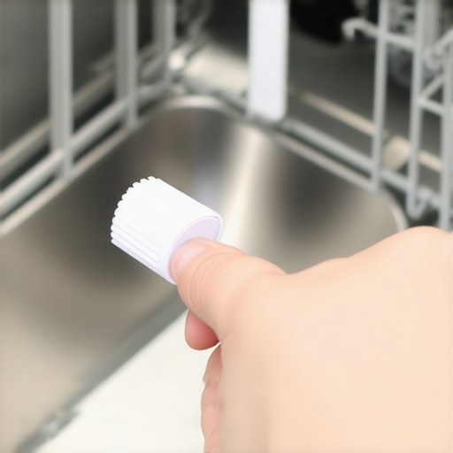Cleaning a smart dishwasher sensor A person using a small brush to clean the internal sensor of a smart dishwasher to prevent error codes.