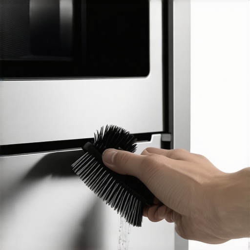 A person cleaning dust from the bottom coils of a refrigerator to prevent constant running.