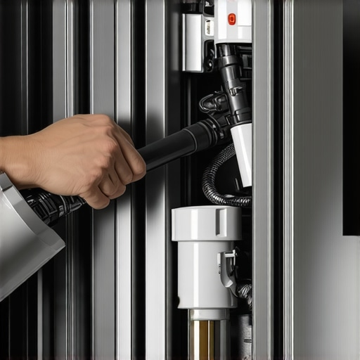 Cleaning refrigerator condenser coils with a vacuum Close-up of vacuuming dust from the back of a refrigerator for maintenance