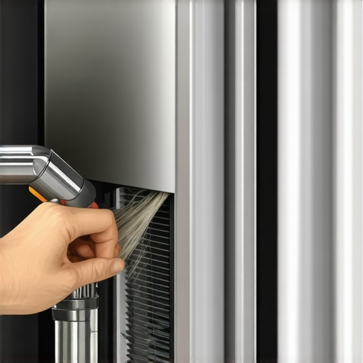 A person cleaning dust from the condenser coils of a smart refrigerator to improve efficiency.
