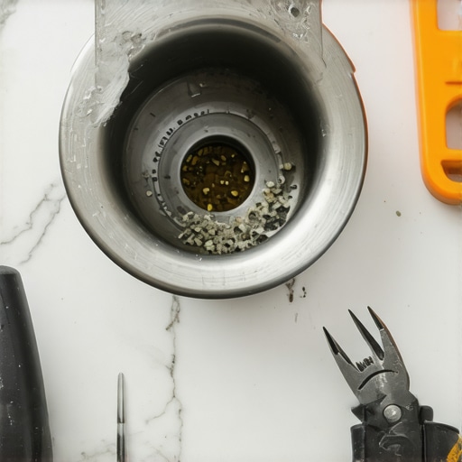 Cleaning the dishwasher air gap A removed chrome air gap cover on a sink showing a clog being cleared with pliers.