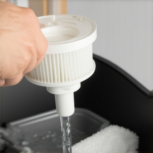 Cleaning the hidden washing machine filter Man cleaning a front load washing machine pump filter with a towel and tray