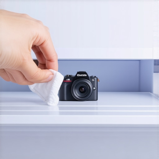 Cleaning the smart fridge camera lens Person cleaning internal refrigerator camera lens with microfiber cloth.