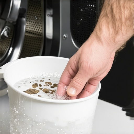 Cleaning the washer drain filter to fix drainage issues. Hand cleaning a clogged washing machine drain filter.