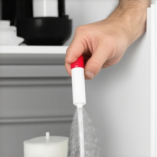 Clearing the refrigerator defrost drain Flushing a refrigerator drain hole with a turkey baster to prevent leaks.