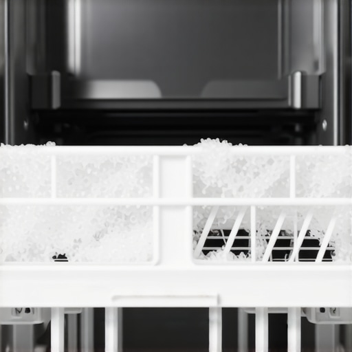 Common Dishwasher Buildup Issues A close-up of a clogged dishwasher filter with white residue and grease