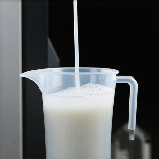 A hand holding a measuring cup with a small amount of liquid detergent to show proper usage for high-efficiency washing machines.