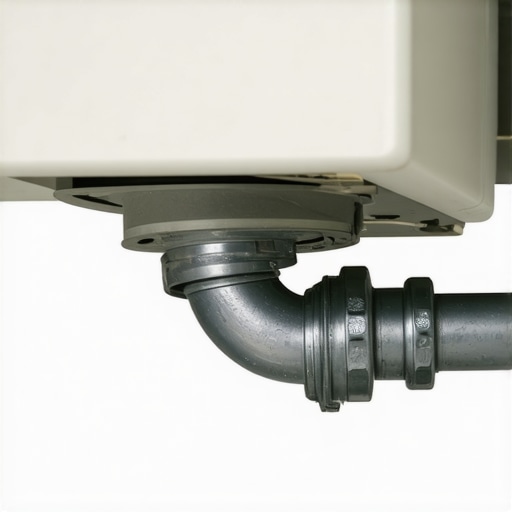 Close up of a dishwasher drain hose with a high loop to prevent backflow and grit.