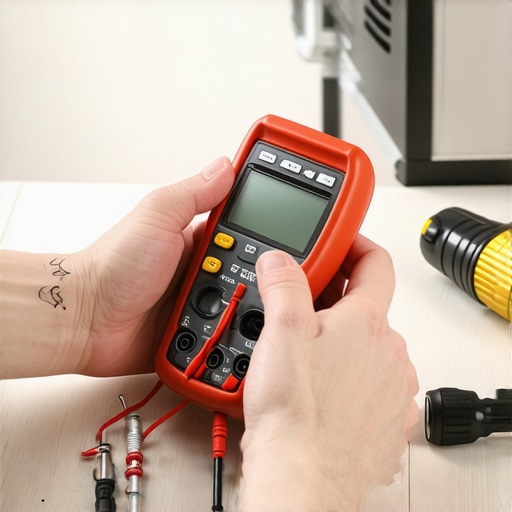 DIY Appliance Testing with a Multimeter A person using a multimeter to diagnose a broken dishwasher heating element.