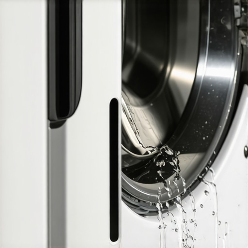 Damaged Washing Machine Seal from Over-Cleaning Close-up of a cracked washing machine rubber seal causing a leak.