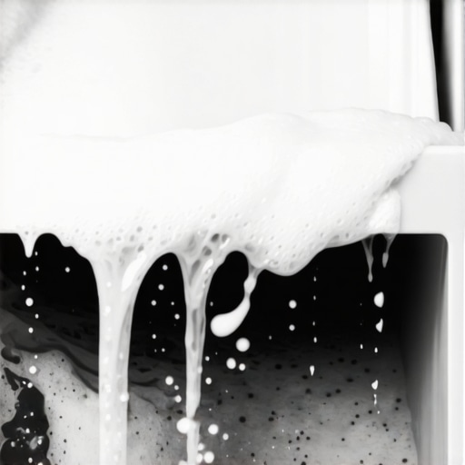 Detergent Overload in Modern Washer Excessive soap suds leaking from a washing machine detergent drawer due to over-filling.