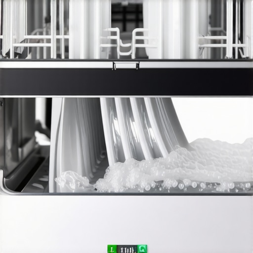 A partially dissolved detergent pod causing residue in a modern dishwasher after a short cycle.