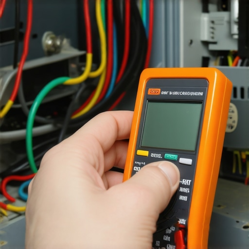 Diagnosing appliances with a digital multimeter Close-up of a person using a multimeter on an appliance component