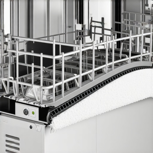 Dishwasher Sound Insulation Details Close up of dishwasher stainless steel tub and sound dampening insulation material.