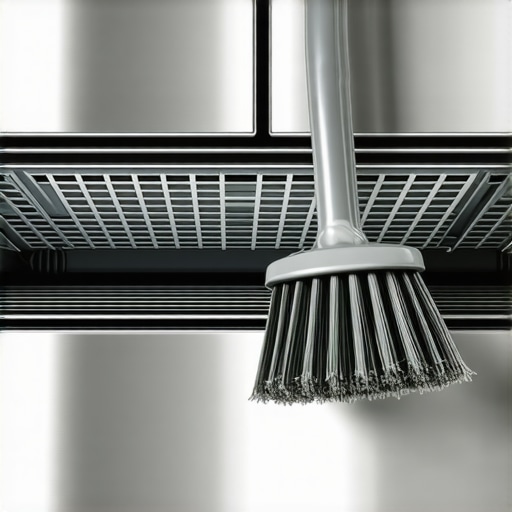 Essential Condenser Coil Cleaning Tool A person using a flexible brush to clean the condenser coils under a refrigerator grille.