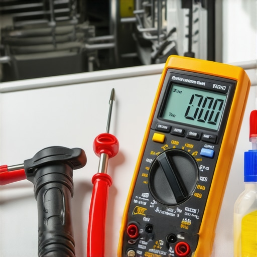 Digital multimeter testing a dishwasher heating element for maintenance