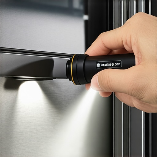 Inspecting Dishwasher Seals with an LED Penlight A person uses a penlight to check for mold and debris on a dishwasher gasket.