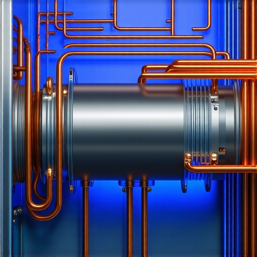 Close-up of a modern high-efficiency refrigerator compressor and cooling components.