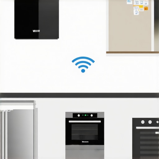 A diagram showing how kitchen walls and refrigerators block Wi-Fi signals to a smart oven.