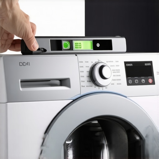 Leveling a Smart Washing Machine Hand holding a spirit level on a washing machine surface