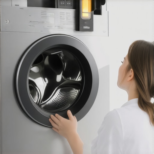 Leveling a washing machine to prevent vibration Close up of a hand adjusting a washing machine leveling leg with a bubble level on top
