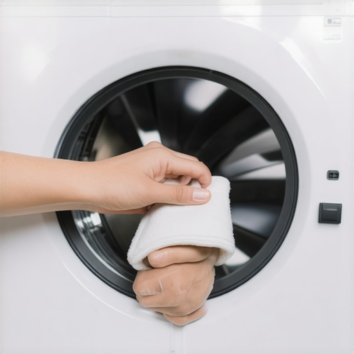 Maintaining the Washer Door Gasket A person scrubbing a washing machine rubber seal to prevent mold.