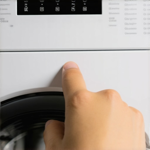 Manually entering washing machine service mode A hand pressing buttons on a smart washing machine to bypass software