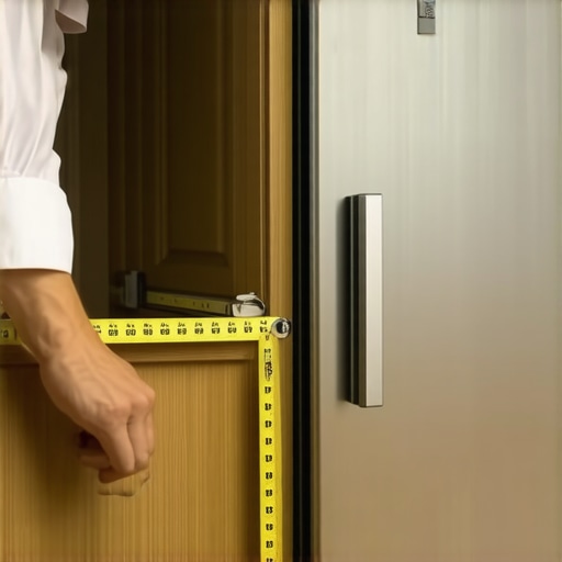 Measuring refrigerator clearance in a tiny house A person measuring the necessary airflow gap for a compact refrigerator in a small space.