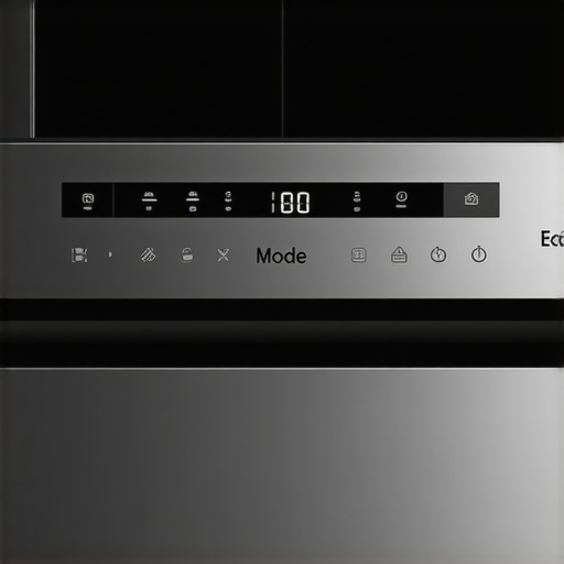 Close-up of a dishwasher control panel with Eco Mode activated.