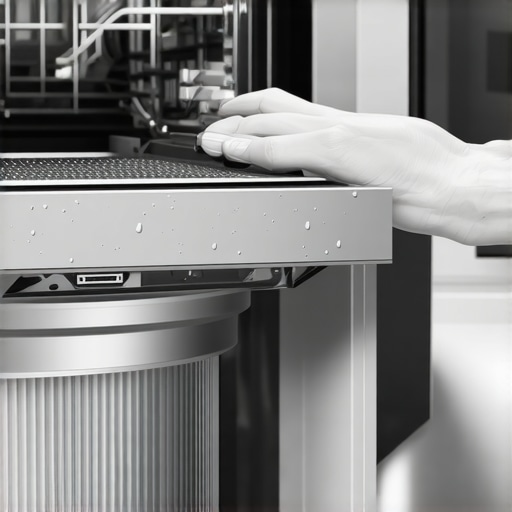 A detailed view of a high-tech dishwasher sensor that detects food particles in water.