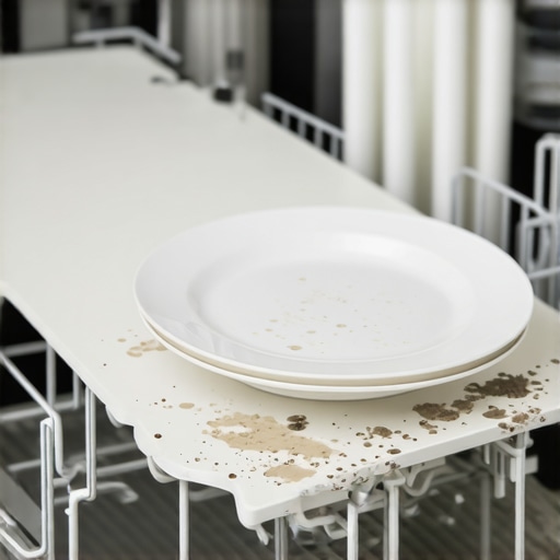 Close-up of a dishwasher's internal sensor and dirty dishes demonstrating how AI calculates wash time.