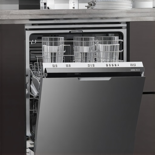 Modern Slimline Dishwasher in Small Kitchen Close-up of a compact slimline dishwasher in a small apartment kitchen showing efficient loading.
