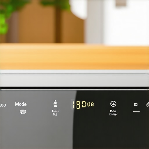 Modern Smart Dishwasher Eco Mode Display A close-up of a digital control panel on a smart dishwasher highlighting the Eco Mode setting.