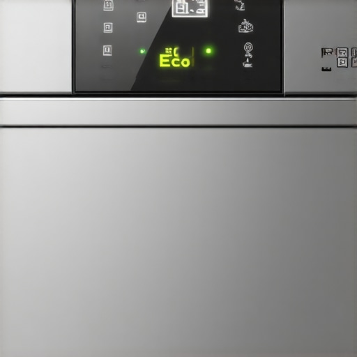 Modern dishwasher eco-mode control panel A close-up of a dishwasher interface highlighting the eco-mode setting and long cycle time.