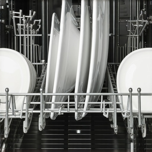 Optimized Loading for Slimline Dishwashers A well-organized interior of a compact dishwasher rack showing proper plate angling.