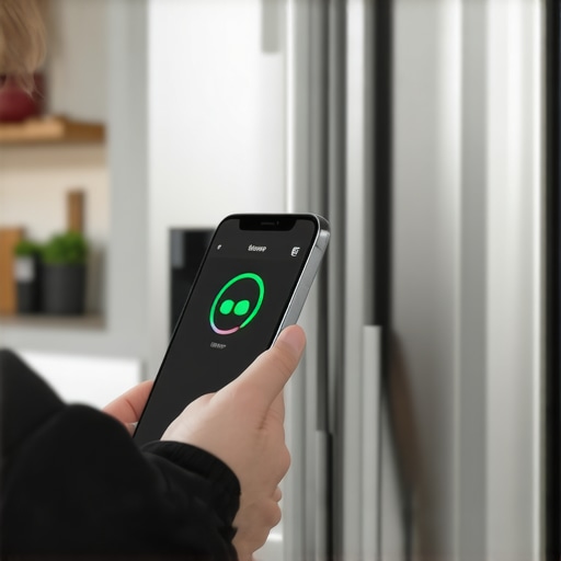Checking smart fridge Wi-Fi signal strength with a phone app.