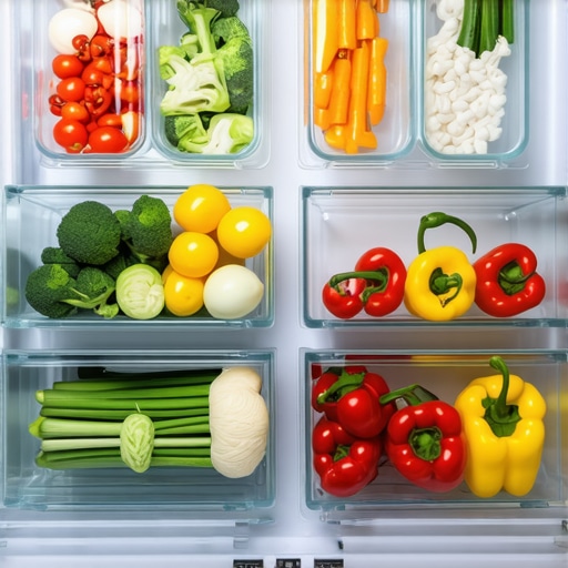 Organized Smart Fridge for Meal Prep A well-organized refrigerator interior showing clear containers and fresh produce for meal prepping.