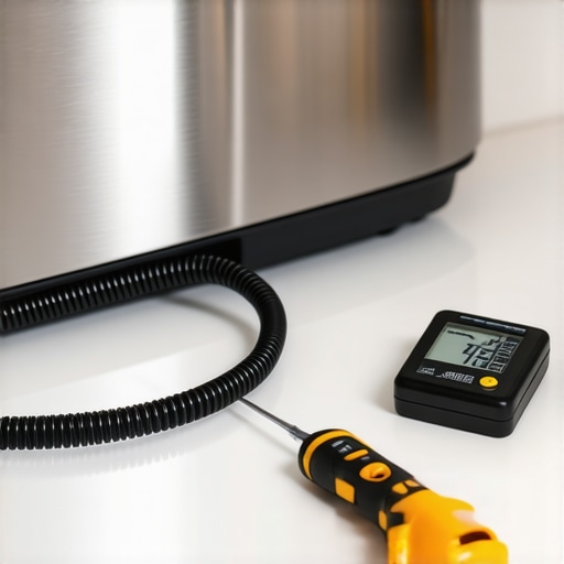 Proactive Appliance Maintenance Tools Specialized tools for cleaning and calibrating home appliances including a coil brush and thermometer.